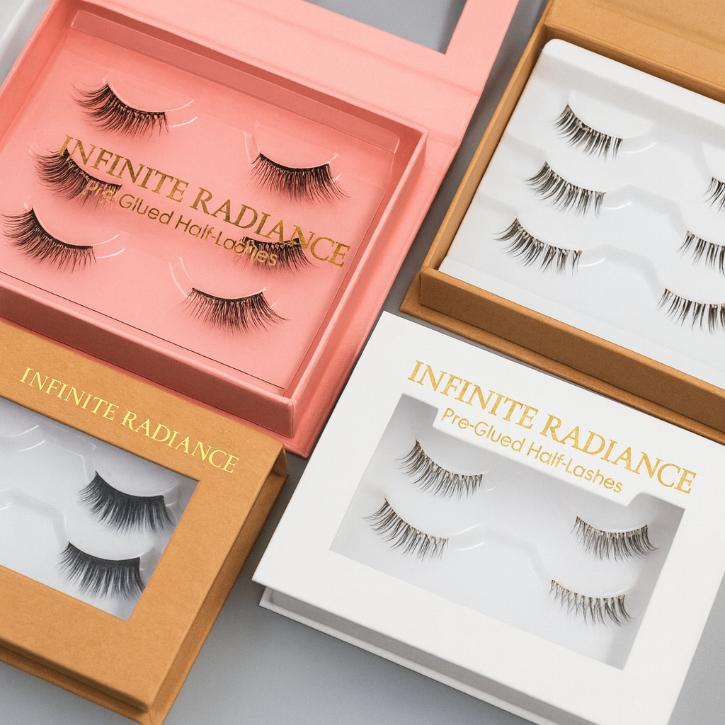 Infinite Radiance – Pre-Glued Half Lashes Mixed Style Set | No Glue Needed | Natural & Lightweight